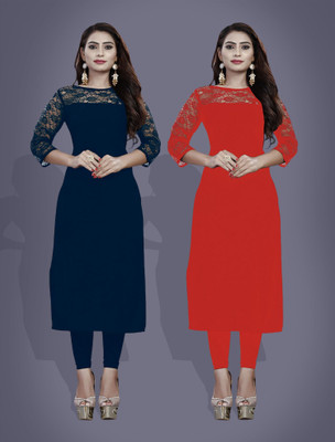 maaheshvi Women Self Design Straight Kurta(Red)