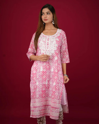 Abayas Fashion Women Embroidered Straight Kurta(Pink)