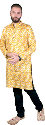 Gee Next Creation Men Printed Straight Kurta(Yellow)