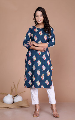 NORTIFASHION Women Embroidered Straight Kurta(Blue)
