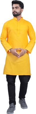 Kripto Katrox Men Abstract A-line Kurta(Yellow)