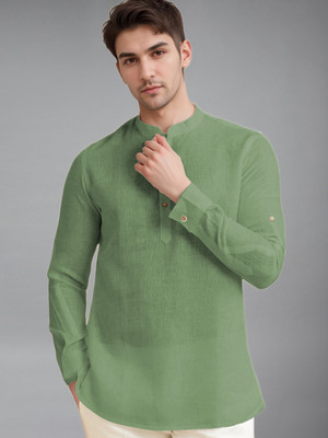 Vida Loca Men Solid A-line Kurta(Light Green)
