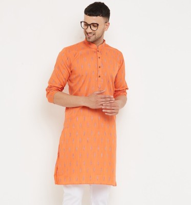 AEW DESIGNS Men Self Design Straight Kurta(Orange)