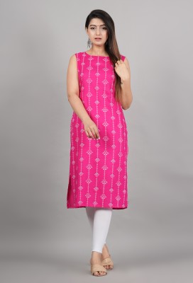 MF ERA Women Printed Straight Kurta(Pink)