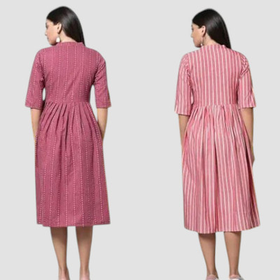 Houseofcommonk Women Striped Anarkali Kurta(Multicolor)