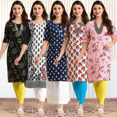 EthnicBasket Women Printed Straight Kurta(Multicolor)