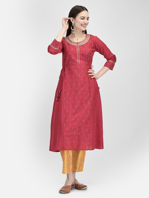 Span Women Solid A-line Kurta(Pink)