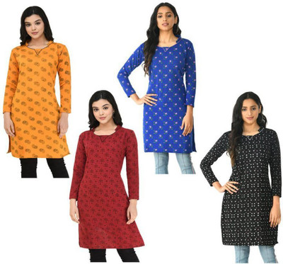 Indeweaves Women Floral Print A-line Kurta(Multicolor)