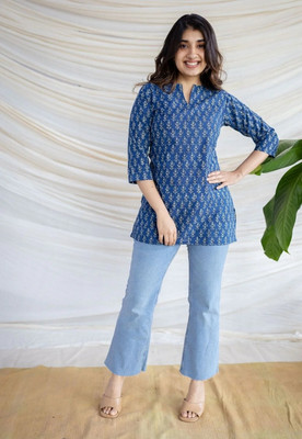 SARANSHI ENTERPRISES Women Printed A-line Kurta(Blue)