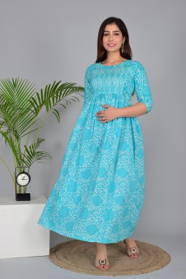 Murli Kurti Flared/A-line Gown(Light Green, White)