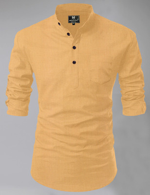 HouseOfCommon Men Solid Straight Kurta(Yellow)