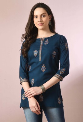 New RJP Craft Women Printed Straight Kurta(Blue)