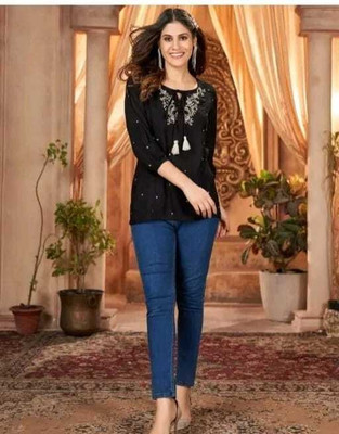 Shree shyam Women Printed Straight Kurta(Black)