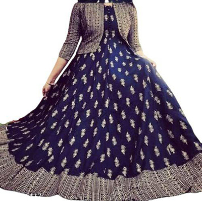 Nehal Women Block Print Anarkali Kurta(Blue)