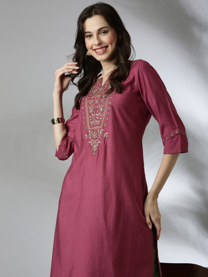 ANOUK Women Embroidered Straight Kurta(Multicolor)