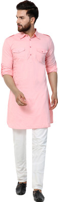 Moda Rapido Men Solid Pathani Kurta(Orange)