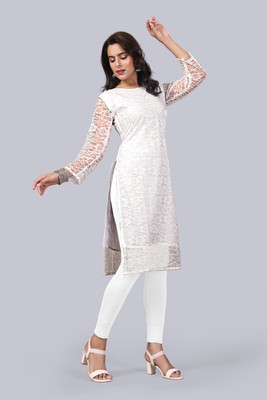Manthan Creation Women Self Design A-line Kurta(White)