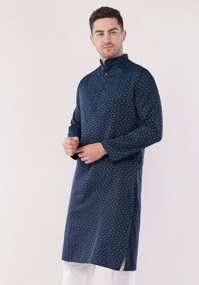 Zargnut Attire Men Self Design Straight Kurta(Dark Blue)