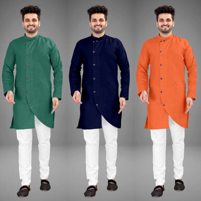 GRATITUDE ROCK Men Self Design Asymmetric Kurta(Multicolor)
