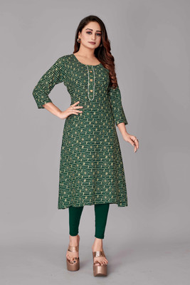 HEENA CREATION Women Printed A-line Kurta(Green)