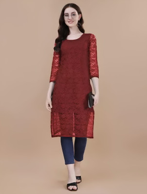Shree Guru Fashion Mart Women Self Design Flared Kurta(Maroon)