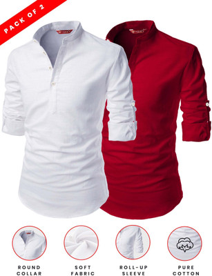 FireFish Men Solid A-line Kurta(Red)