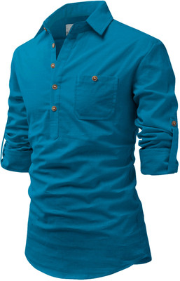 HouseOfCommon Men Solid Straight Kurta(Dark Blue)