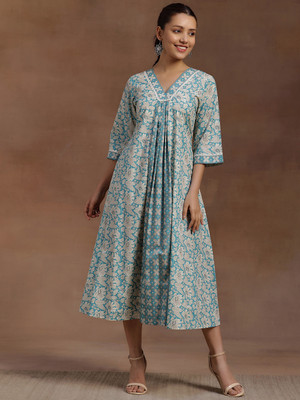 LIBAS Women Printed A-line Kurta(Blue)