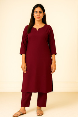 melio Women Solid A-line Kurta(Purple)