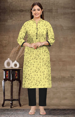 Elegance clothing Women Floral Print A-line Kurta(Yellow)