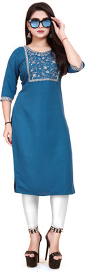 HARISH TEXTILE Women Embroidered A-line Kurta(Blue)