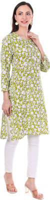 Erosion Women Floral Print Straight Kurta(Light Green)