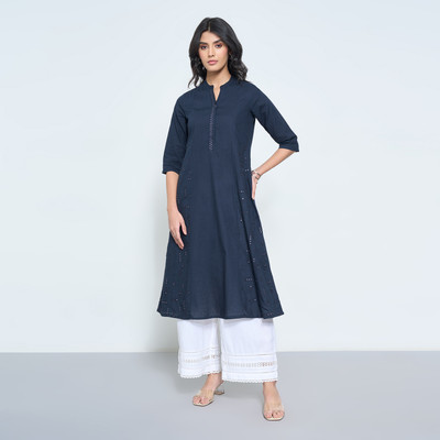 Rangmanch by Pantaloons Women Solid A-line Kurta(Blue)
