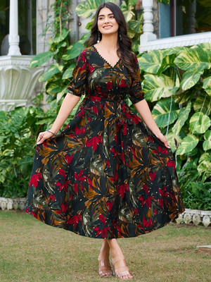 Moda Rapido Women Printed Straight Kurta(Black)