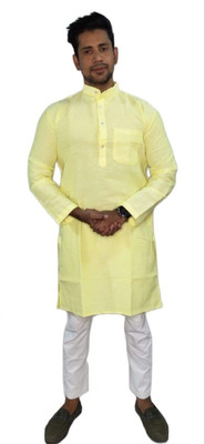 FH COLLECTION Men Solid Straight Kurta(Green)