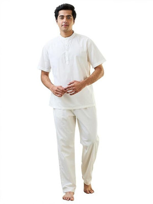 SLEEPZ BY RAYMOND Men Solid Straight Kurta(White)