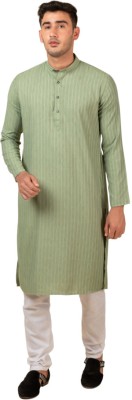 Tattva Men Striped Straight Kurta(Light Green)