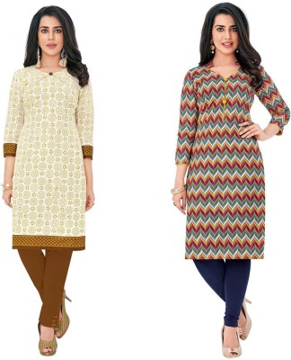 WEATHER CHANGER Women Printed Straight Kurta(Brown, Beige)