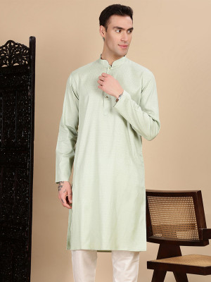 House of Pataudi Men Geometric Print Straight Kurta(Green)