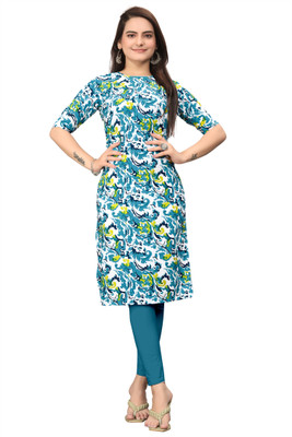 RANGRASIYA CORPORATION Women Printed Straight Kurta(Light Blue)