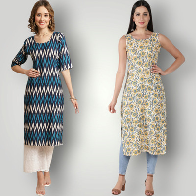 HouseOfCommon Women Printed Straight Kurta(Multicolor)