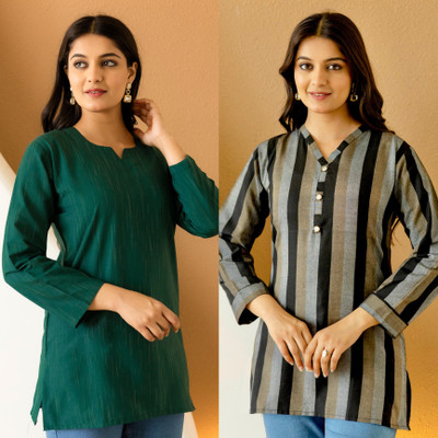 BILANZA Women Striped Straight Kurta(Green, Black)