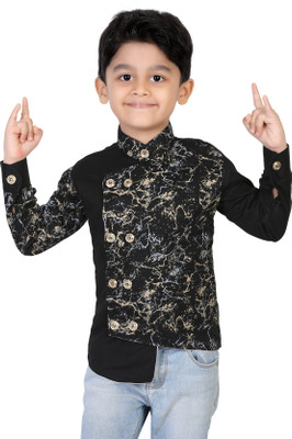 FASHION GRAB Boys Printed Casual Black Shirt