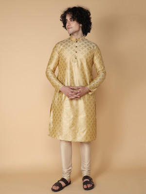Tabard Men Printed Straight Kurta(Beige, Gold)
