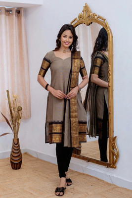 ORNAGLOW Women Self Design, Woven Design, Embellished Anarkali Kurta(Multicolor)