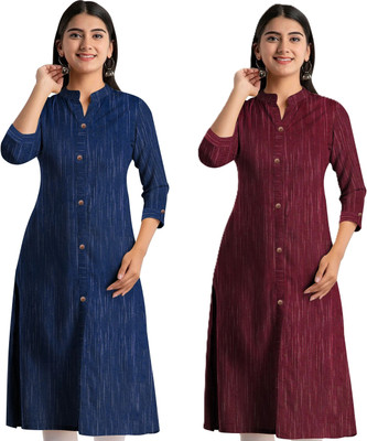 AL SK FASHION HUB Women Self Design A-line Kurta(Maroon, Blue)