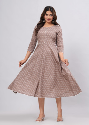 CTMTEX Women Printed Anarkali Kurta(Brown, White)