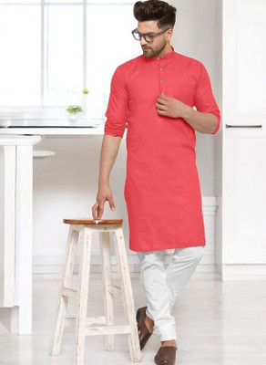 Krisha trend Men Solid Straight Kurta(Pink)