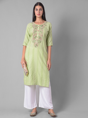 Dollar Missy Women Self Design Straight Kurta(Green)