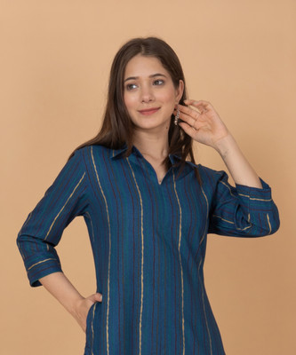 Rimeline Fashion Women Printed A-line Kurta(Dark Blue)